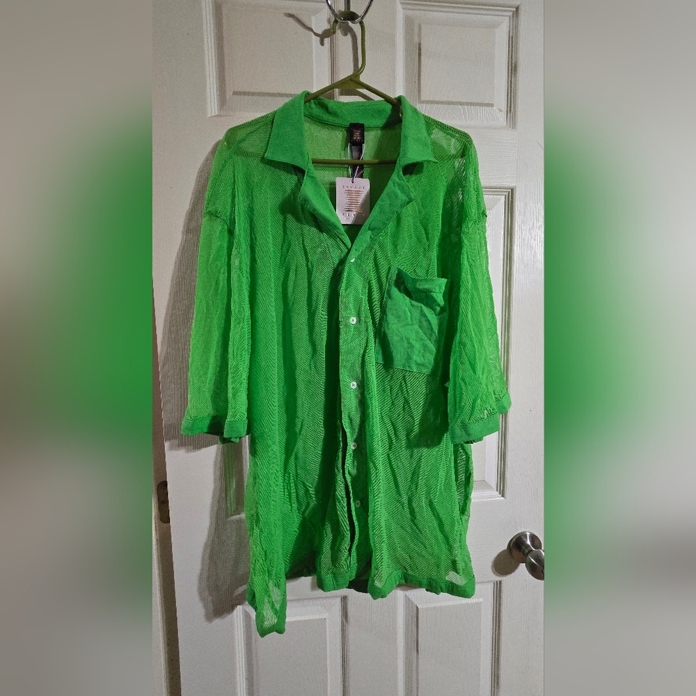 Savage X Fenty Men's Lucky GREEN Sheer/mesh/fishnet Shirt NWT XXL